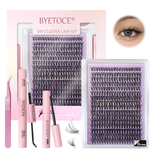 Lash Extension Kit 320Pcs Natural Wispy Eyelash Clusters 9-16MM 30D Fluffy Lashes Clusters Individual Fake Eyelashes Clusters Kit with Lash Bond and Seal, Lashes Extension DIY at Home Black 