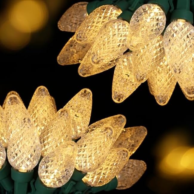 2-Set C7 Led Christmas String Lights, 25.16ft 50 LED Connectable Outdoor Indoor Decorative Light Strand, Warm White Holiday Lights for House, Christmas Tree, Patio, Party Decoration, UL Listed