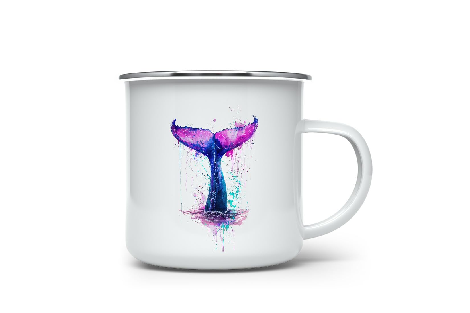 MAXIKIWI - Durable Enamel Coffee or Tea Camping Mug for Indoor Outdoor Use - Colorful Whale Tail - 350ml