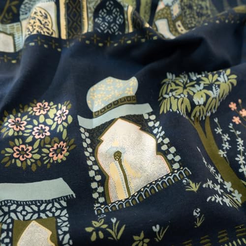 Image of Tranquebar Curtain Co. Window Curtains 5 Feet, 60-65% Room Darkening,Blue Mughal Print, Cotton Curtains for Window, Cotton Curtains 5 Feet Long Set of 2, BackTab Loops,Agra (152 cm) - Set of 2