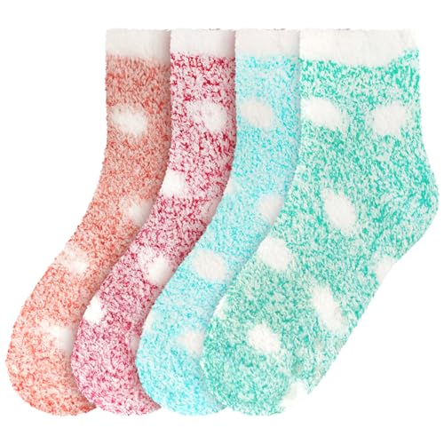 Image of BambooMN Women's Soft Warm Fuzzy Fluffy Polka Dot Cuff Crew Home Socks