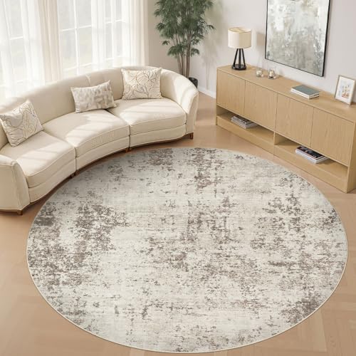 10ft Round Area Rug Living Room Rugs - 10x10 Washable Large Neutral Modern Abstract Soft Thin Rug Indoor Floor No Slip Rug Carpet for Bedroom Under Dining Table Home Office Decor - Dark Brown