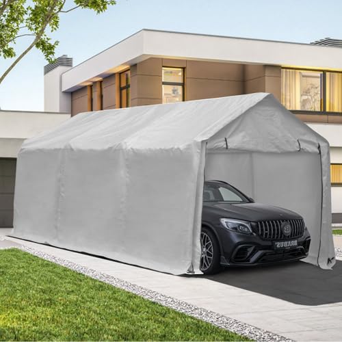 GDY 17 x 10ft Heavy Duty Carport Canopy with Sidewalls Waterproof Garage Car Shelter Enclosed Storage Shed, White