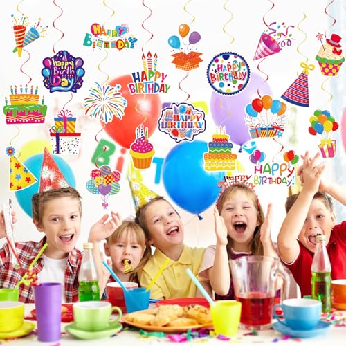 Image of 40Pcs Birthday Hanging Swirls, Colorful Cupcake Balloon Sign Swirl Decor Birthday Ceiling Decorations Happy Birthday Hanging Swirl Decorations for Baby Shower Birthday Party Supplies