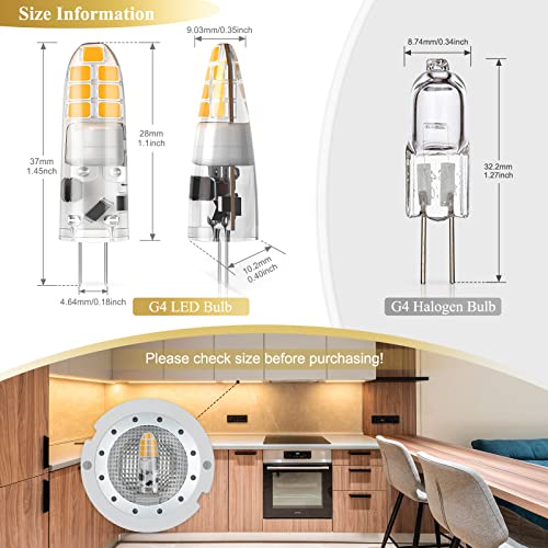 Dicuno G4 Led Bulb, Jc Bi-Pin Base 2W Light Bulb, Ac/Dc 12V, 20W T3 Halogen Replacement Bulb, Warm White 3000K, For Under Cabinet Light, Landscape Light, Chandelier, Non-Dimmable, 10-Pack #TOP2