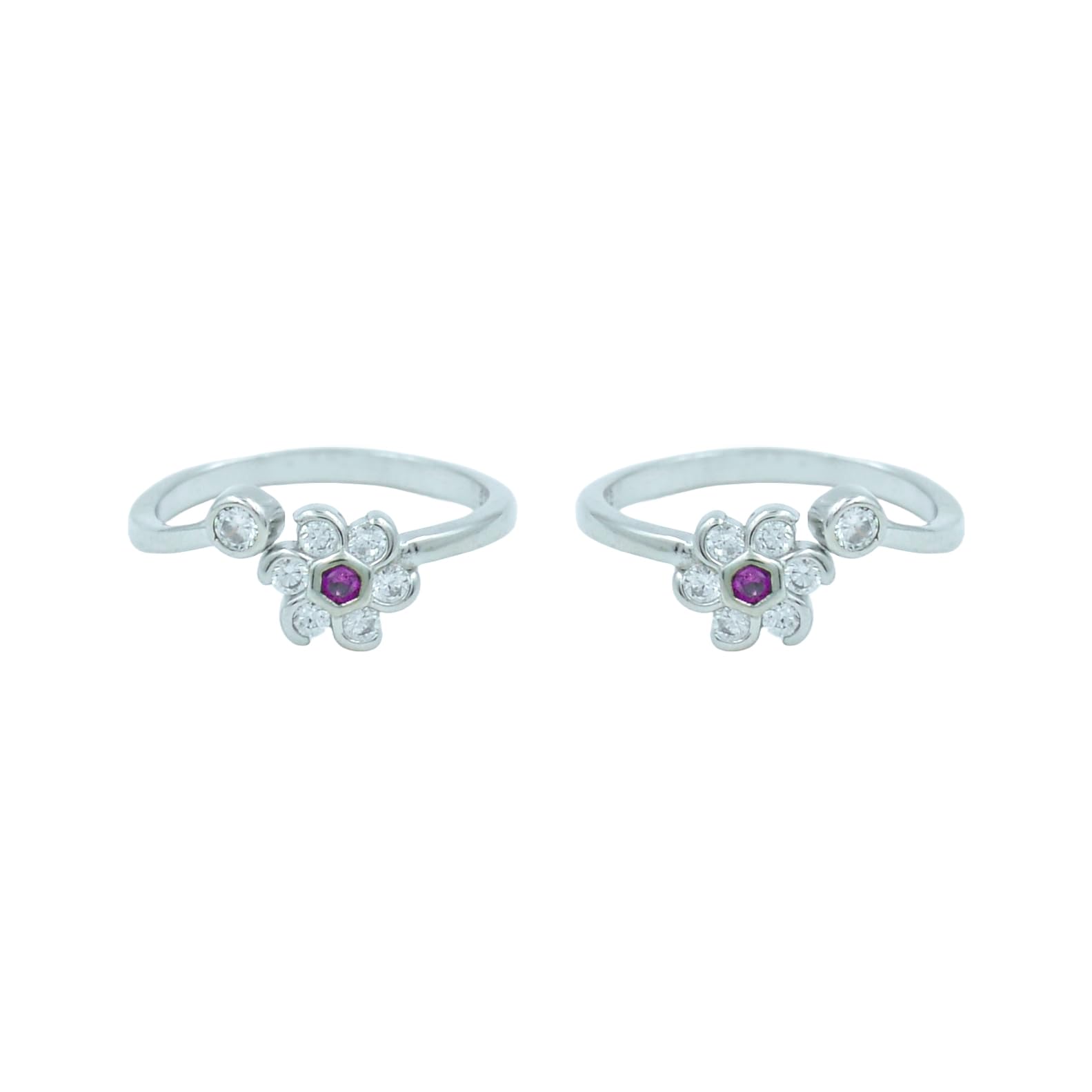 Ria Silver By Jyotichand Bhaichand 925 Sterling Silver Purple Floral Toe Rings | Blooming Brilliance in Adjustable Elegance-image-22