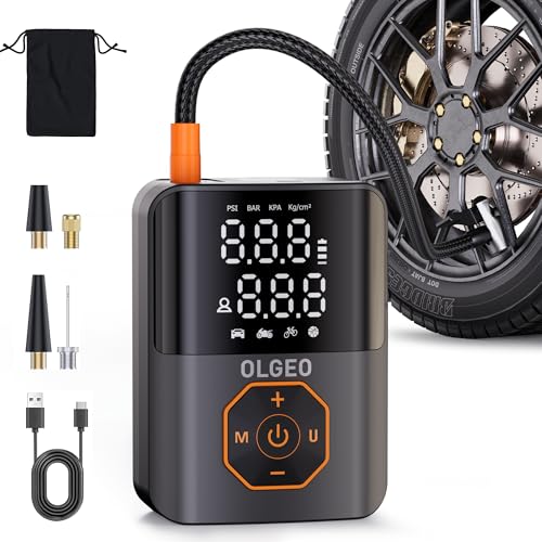 Olgeo Tire Inflator Portable Air Compressor,160PSI Tire Inflator for Car Tire, 4X Faster Air Compressor with Pressure Detection, Air Pump for Car Tires for Motor Bike Ball (Black)