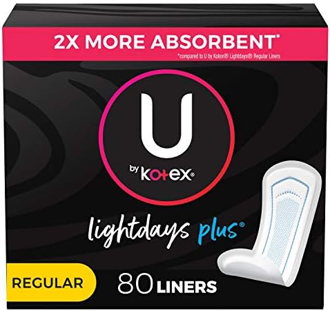 U by Kotex Lightdays Plus Panty Liners, Regular Length, Unscented, 80 Count