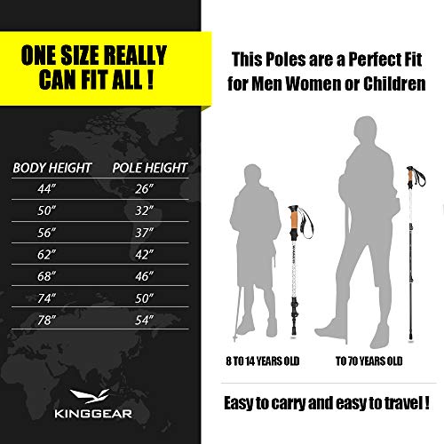 KINGGEAR Trekking Poles, Collapsible Adjustable Walking Sticks, Lightweight 7075 Aluminum, Quick Flip Lock, Anti-Sweat Cork, Tungsten Tips for Hiking, Nordic Walking and Cross Trekking(White) - Thumbnail 5