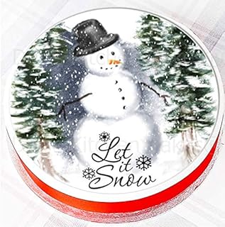 Christmas Cake Topper - Snowman Cake Decoration - Snow Scene - Let It Snow - Edible Wafer - 7.5\