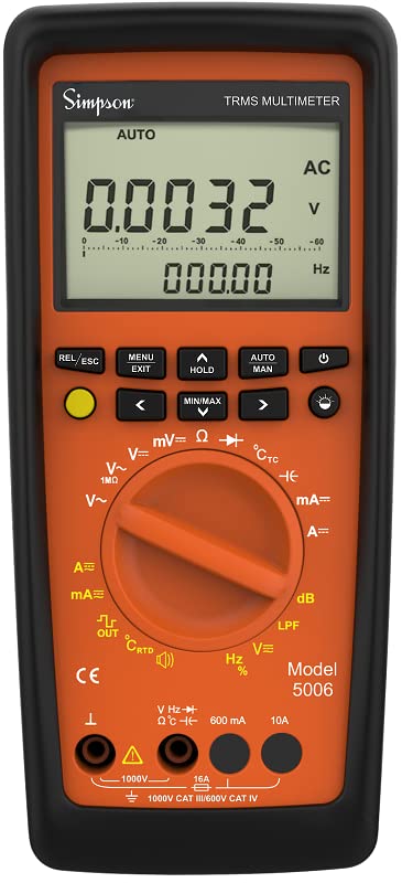 SimpsonTRMS Digital Portable MULTIMETER; 5006; CAT III 1000V;CAT IV 600V & TRMS W/Backlit