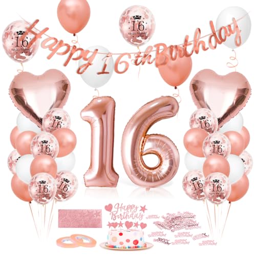 Luftballon 16. Geburtstag Roségold Geburtstagsdeko 16 Jahr Ballon 16. Geburtstag Riesen Folienballon Zahl 16 Happy Birthday Folienballons 16er Ballon 16er Deko zum Geburtstags Mädchen