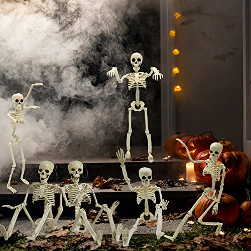 CAMIRUS 6PCS Skeleton Halloween Decorations, 16 in Full Body Poseable Small Skeleton Plastic Bones with Movable Posable Joints for Halloween Indoor Outdoor Party, Graveyard, Haunted House Accessories2
