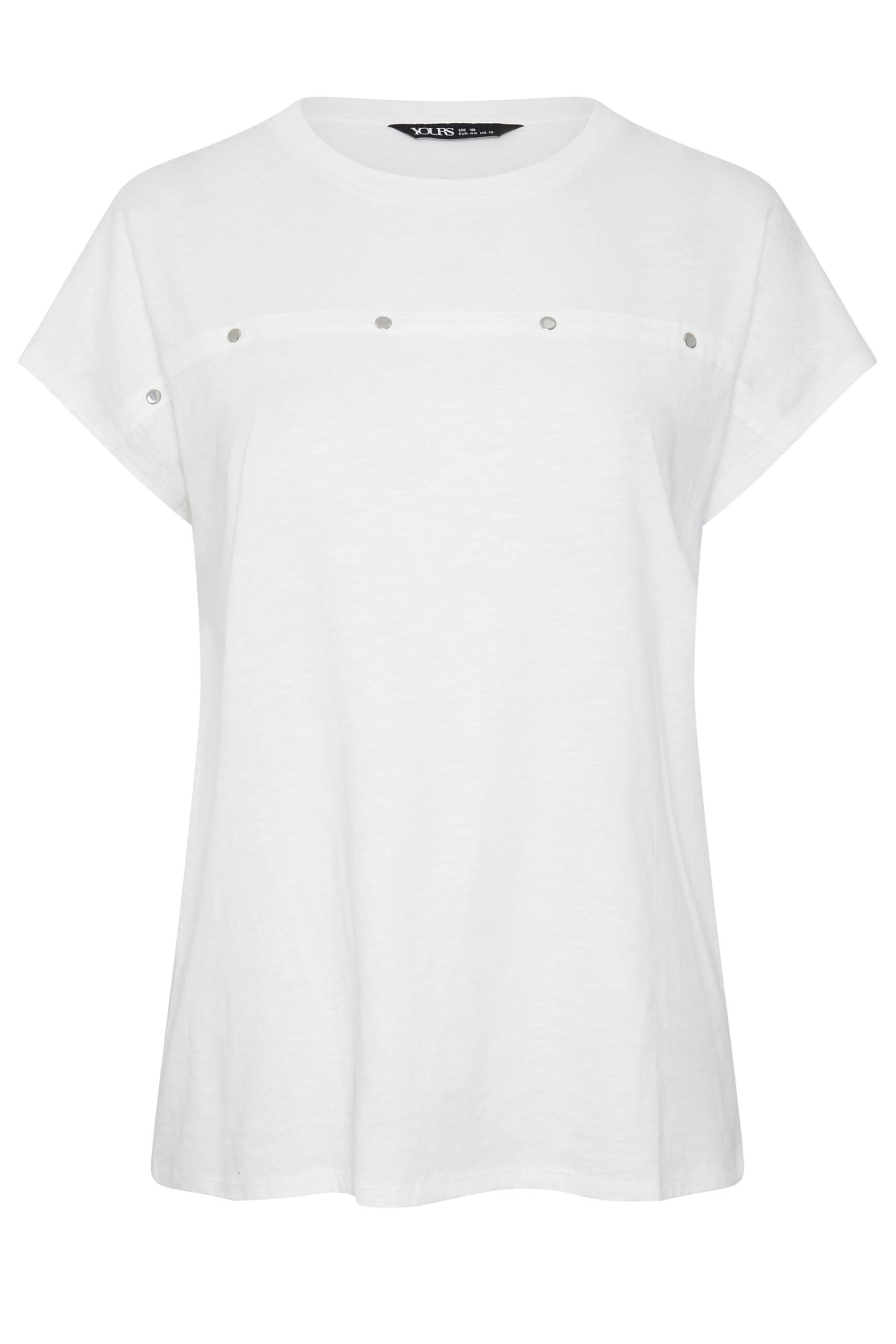 Yours Women's White Curve Stud Grown-On Sleeve T-Shirt - Plus Size Curve