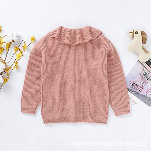 Girls' Sweater Autumn Solid Color Lotus Leaf Collar Children Knitted Cardigan Sweater2