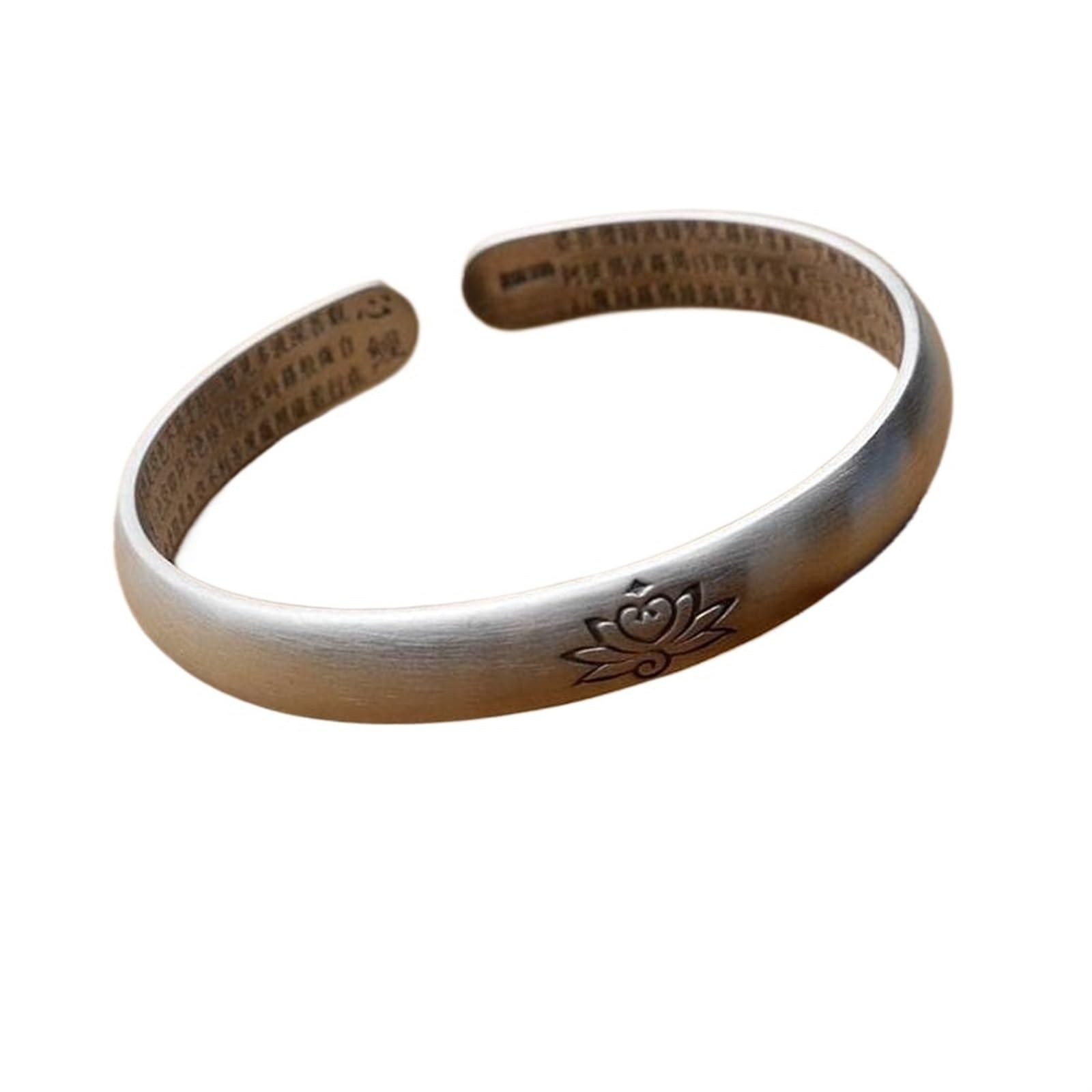 Bracciale in argento, bracciale rigido alla moda, bracciale rigido 999 Anemone con detti buddisti Bracciale aperto Bracciale in argento spazzolato opaco Come mostrato, i braccialetti possono essere re