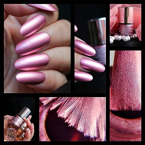 Image of DeBelle French Cheer Gel Nail Polish Combo Set Of 6 Metallic Finish Chrome Glaze(Metallic Pink), Chrome Silver(Metallic Silver), Chrome Wine(Metallic Purple), Shimmer Top Coat(Top Coat) Aqua Frenzy(Metallic Sky Blue), Chrome Gold(Metallic Gold) (8 ml Each)