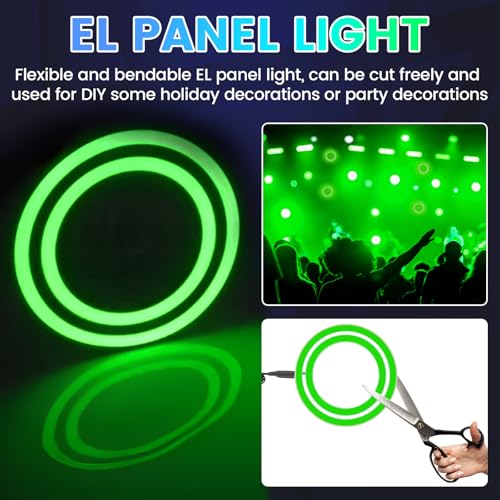 Image of EL Panel Light, Glowing LED Eyes Electroluminescent El Sheet Panel Light DIY Cuttable Round Ring EL Sheet Cosplay Mask Eyes Decoration with Battery Box (Green)