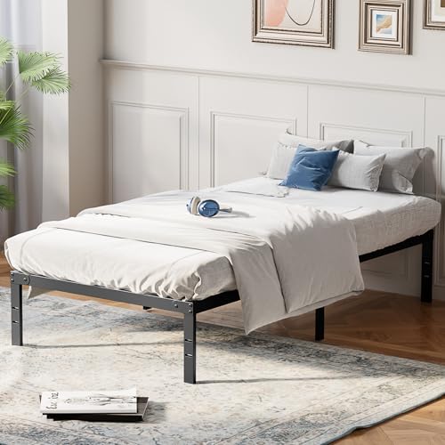 Image of OLIXIS 14in Metal Twin Bed Frame High with Storage Space, Sturdy Steel Slat Support with 800LBS Heavy Duty, No Box Spring Needed, Easy Assembly, Black for Bedroom