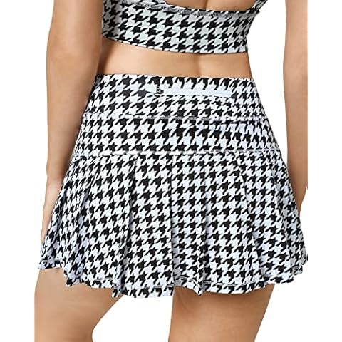 QUEENIEKE Women Golf Skorts Pleated Tennis Skirts with Pockets Shorts Running Skirt 80322, Houndstooth, Medium Cover