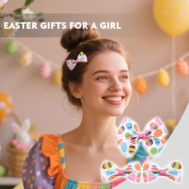 Pinzas para el cabello con moño rosa para Pascua, accesorios lindos para niñas y mujeres, juego de 3 piezas miniatura 5