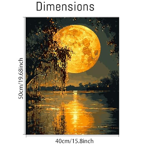 Image of Clendo DIY Moon Paint by Numbers Kit for Adults, Landscape Adult Paint by Number Kits on Canvas Without Frame, Lake View Oil Paint by Numbers for Home Decor Gift 16 inch W x 20 inchL