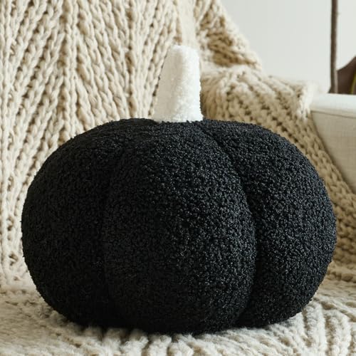 Ddliury Pumpkin Pillows Decorative Throw Pillows for Couch Bed Fall Pillow Home Decor for Bedroom Living Room Halloween Fall Room Dcor (Black 8.6 Inches)