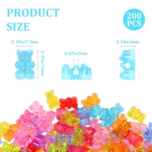 Ptwola 200 Stück Acryl Bären Süßigkeiten Bunte Gummi Bärchen Charm Süße Bären-Loseperlen für Handwerk DIY-Armbänder Halsketten Broschen Ohrringe Tonbasteln Deko-Schmuckset Herstellung Zubehör