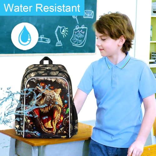 Image of 16 inch Dinosaur Backpack, Boys Kids Bookbag with Lunch Box, 3Pcs Dino School Backpacks for Elementary Preschool Kindergarten (Black)