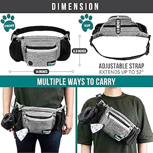   PetAmi-Dog-Fanny-Pack-Treat-Pouch-for-Dog-Walking-Training-Built-in-Poop-Bag-Dispenser-Water-Bottle-Holder-Collapsible-Bowl-Pet-Treat-Waist-Belt-for-Hiking-Running-Kibbles-Grey