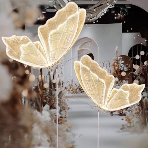 2 piezas de lámpara de pie con decoración de mariposas para bodas, lámpara de pie colgante con luz LED de mariposa luminosa, para accesorios de adorno para bodas o fiestas,60cm-silveryarnwarmlight