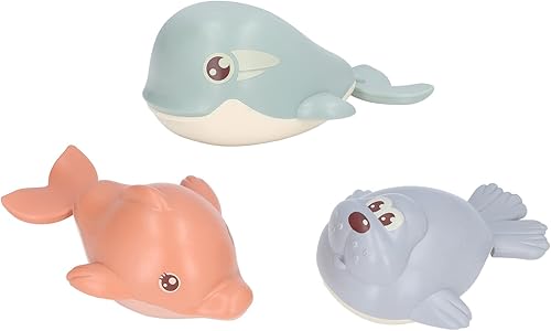 Clockwork Swimming Animal Bath Toys 3PCS Wind Up Whale Porpoise Seelowe Bathtub Toys for Kids Toddlers Baby Bath Time Fun ABS Material Safe Non Bright Colors