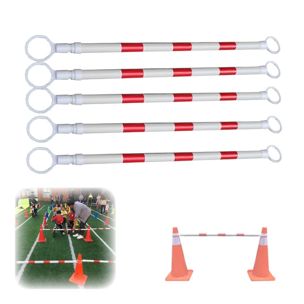 Lot de 5 cônes de signalisation Extensibles de 1,2 à 2 m, poteaux de contrôle de Foule Flexibles avec connecteurs de sécurité, système de sécurité en Plastique Rouge et Blanc pour la Gestion