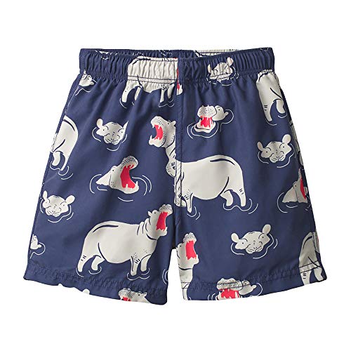 Toddler Baby Boys Shorts 100% Cotton Navy Blue Hippo Print Swim Trunks Beachwear Sports Running Board Shorts 2-7T