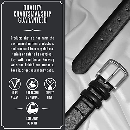 Nine West Mens Belt Vegan Leather Regular Dress Casual Everyday Belt 32mm Wide, Catskill Black Belt Designed in the USA, M3