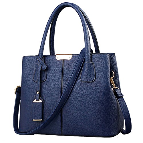 FiveloveTwo Mujer Cuero de PU Bolsos de Mano Diario Vida y Vacaciones Bolsos Bandolera Mochila Totes Para Shoppers y Bolsos de Hombro Carteras de mano y Clutches Azul oscuro Cover
