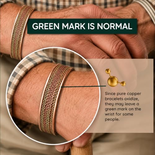 Image of Touchstone Indian Three Metal Copper Brass Peace Healing Chakra Yoga Meditation Mantra Jewelry Bracelet for Women and Men.