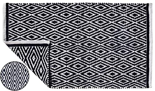 100% Cotton Diamond Rug 21x34 Hand Woven Reversible Washable Rug - Navy,Farmhouse Bathroom Rugs,Entry Rugs,Rugs for Living Room,Rag Rug,Kitchen Rug Cotton,Machine Washable Rug,Woven Rug