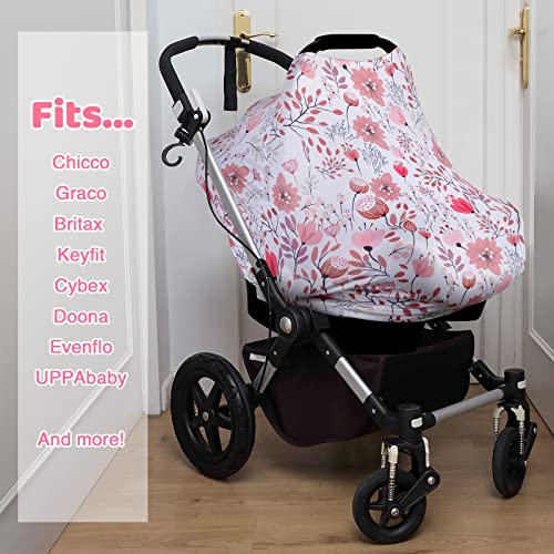 Image of Rquite All-in-1 Car Seat Cover Baby, Carseat Covers for Girl Boy, Stretchy Soft Infant Car Seat Cover, Multi-use Baby Carrier Cover, Car Seat Canopy, Stroller Sun Shade, Nursing Breastfeeding Cover