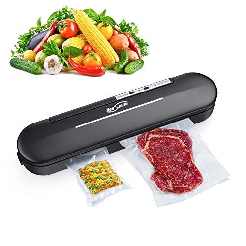Housmile Vacuum Sealer Machine Automatic Food Saver Vacuum Sealer with 10 Pcs Vacuum Bags Easy to Clean LED Indicator Compact Design for Food Savers and Sous Vide, Black