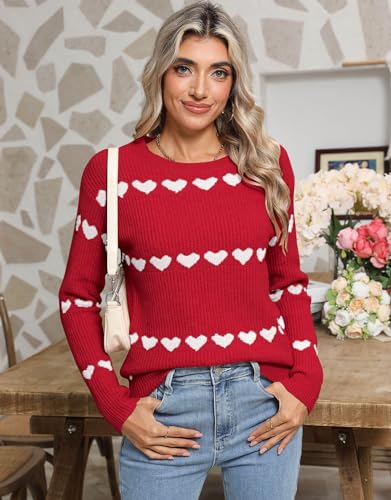 Image of Alsol Lamesa Women's Fall Pullover Sweaters Cute Hearts Long Sleeve Crewneck Casual Knitted Sweaters, Large