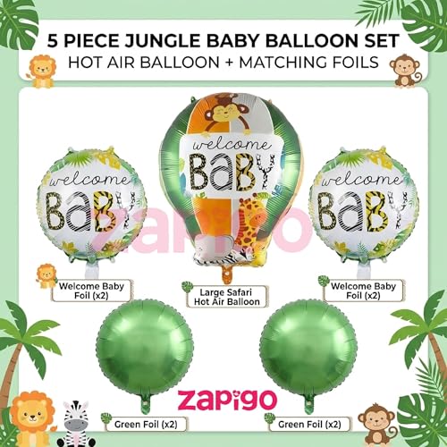 Image of Balloonistics Welcome Baby Jungle Theme Happy Birthday Balloon Bouquet Pack Of 5