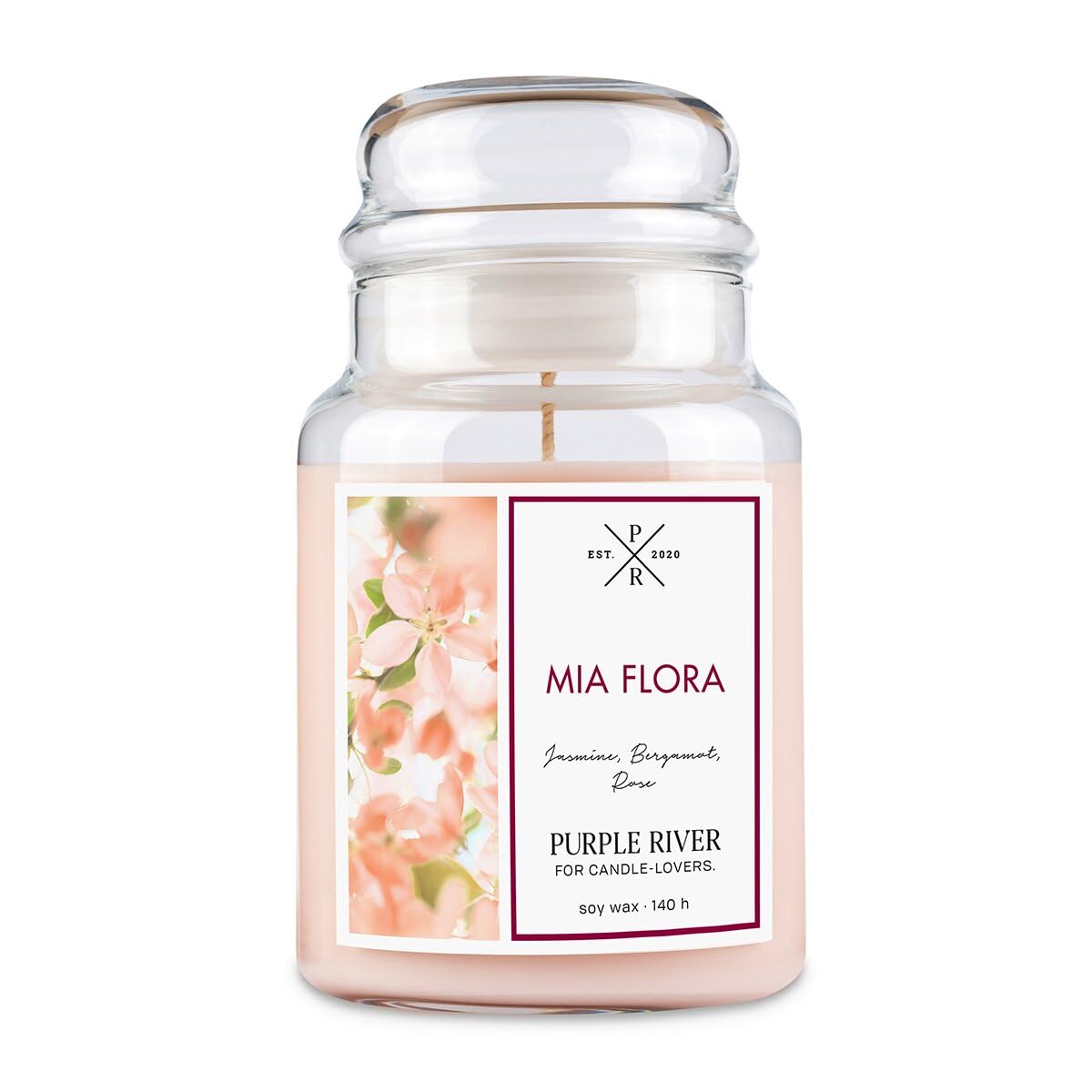 Purple River grande candela profumata in barattolo con coperchio | Mia Flora | Candela profumata Fiore | Candele a lunga durata | Candela di cera di soia | Profumo ambiente per la casa