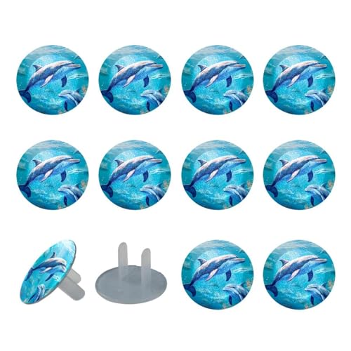 12 PCS Dolphin Outlet Covers Baby Child Proofing, Electrical Safety Socket Caps for 2-Prong Power Wall Plate, Safety Plugs Protector Guard