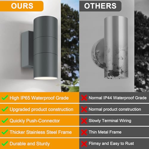 Image of Kerry Outdoor Wall Lights, IP65 Waterproof Up Down Outside Lighting Mains Powered with Push Connector, Anthracite Grey Stainless Steel Wall Sconce, External Wall Mount Lamp for Front Door (Bulb Excl.)
