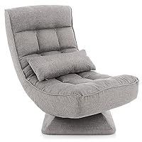 COSTWAY 4-Position Adjustable Floor Chair, Padded Lounge Chair with Swivel Base, Steel Frame, Lumbar Pillow, Foldable Gaming Floor Chair for Meditating, Reading, Resting, No Assembly (Grey)