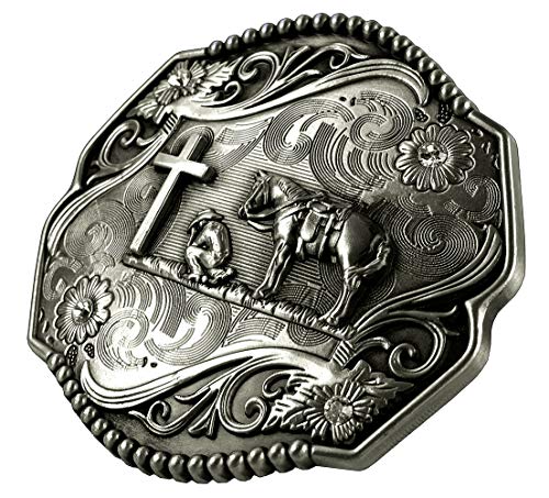 Image of Moranse Cross Cowboy Kneeling Prayer Horse Zinc Alloy Belt Buckles