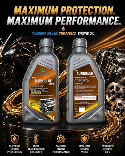 Image of TURBO BLUE 15W50 Engine Oil 1 Litre High Performance Motorcycle Engine Lubricant Enhanced Engine Protection & Smooth Performance Pack of 1