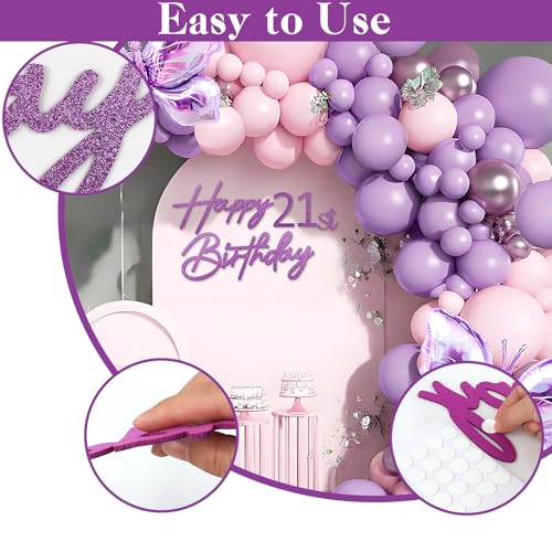 Image of Happy Birthday with 0-9 Numbers Sign for Backdrop - Glitter Felt Custom Age Happy Birthday Decal for Balloon Arch Birthday Decorations Baby Shower - Purple