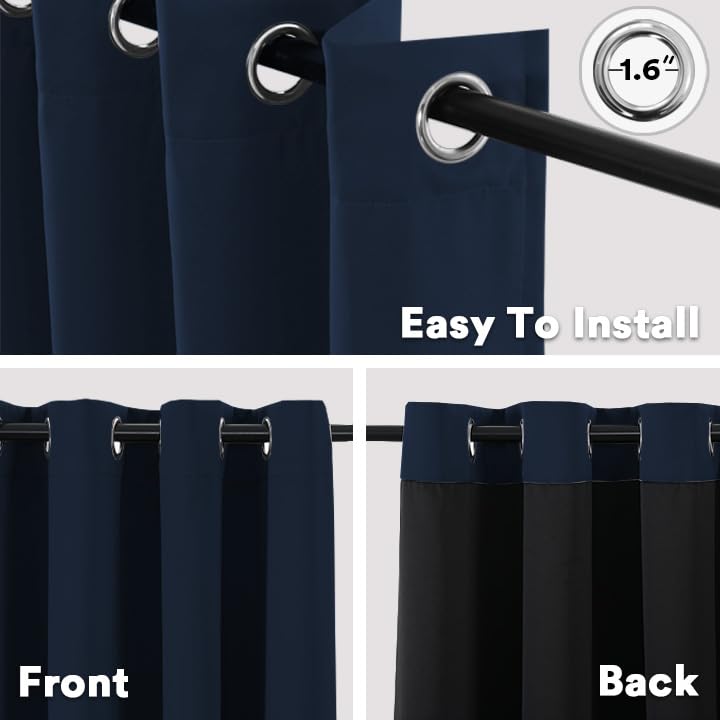 BellaHills 100% Blackout Curtains Eyelet Thermal Insulated Curtains for Living Room Heat and Full Light Blocking Window Treatments with Black Liner 2 Panels - Image 3